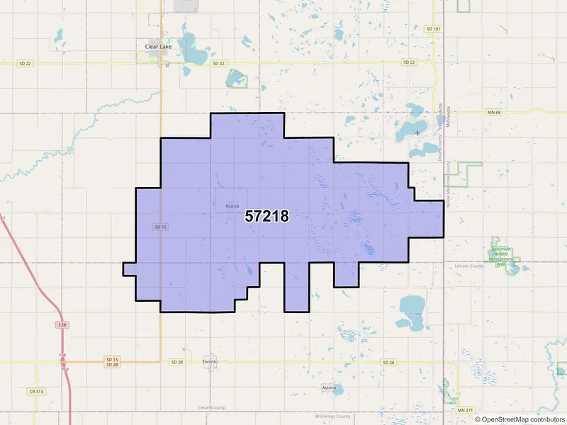 Map of Brandt, South Dakota and ZIP codes
