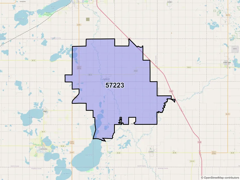 Map of ZIP Code 57223 — Castlewood, SD