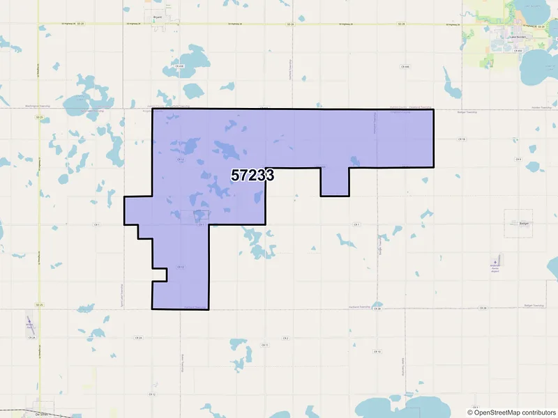 Map of ZIP Code 57233 — Erwin, SD