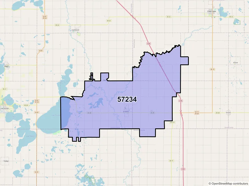 Map of ZIP Code 57234 — Estelline, SD