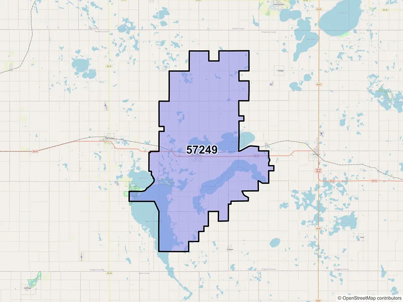 Map of ZIP Code 57249 — Lake Preston, SD