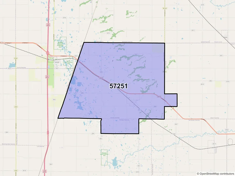 Map of ZIP Code 57251 — Marvin, SD
