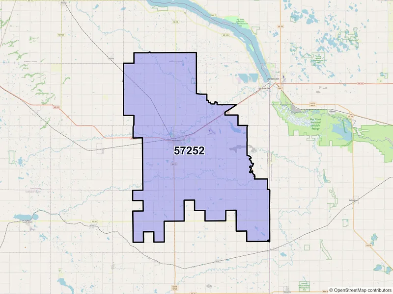 Map of ZIP Code 57252 — Milbank, SD