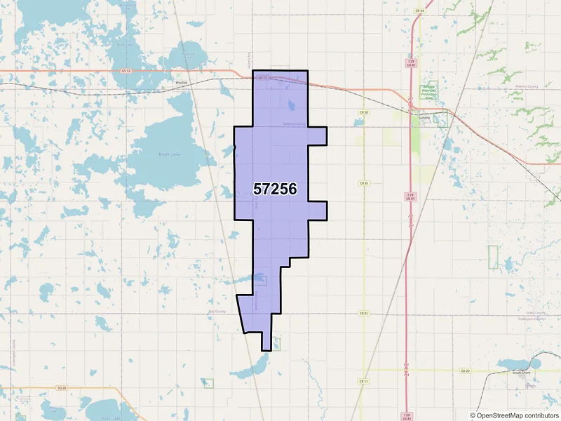 Map of Ortley, South Dakota and ZIP codes