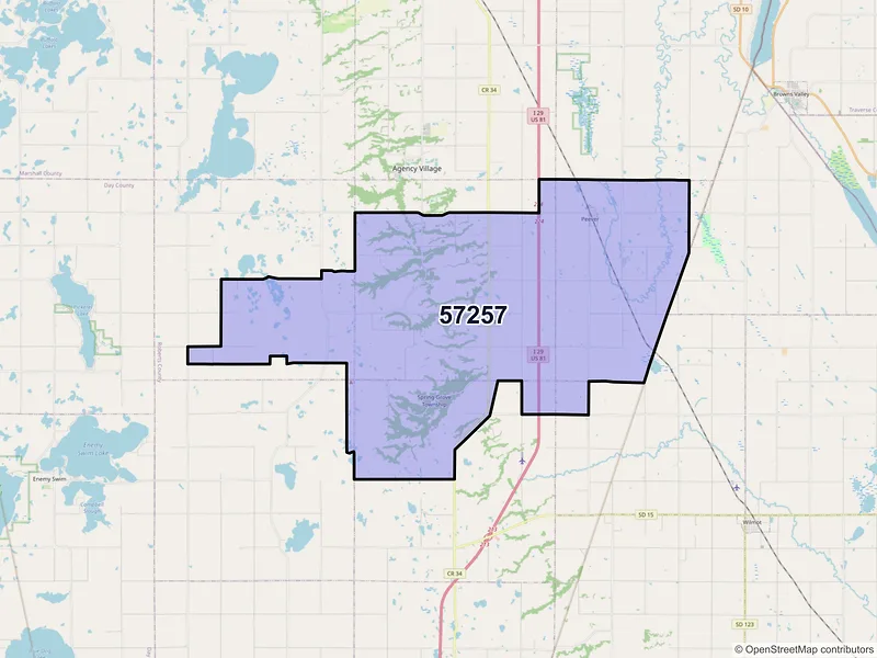 Map of ZIP Code 57257 — Peever, SD