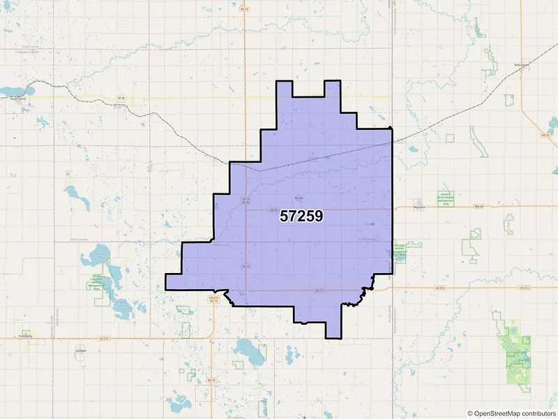 Map of ZIP Code 57259 — Revillo, SD