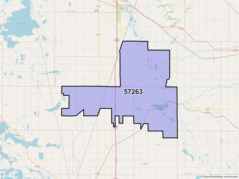 Map of ZIP Code 57263 — South Shore, SD
