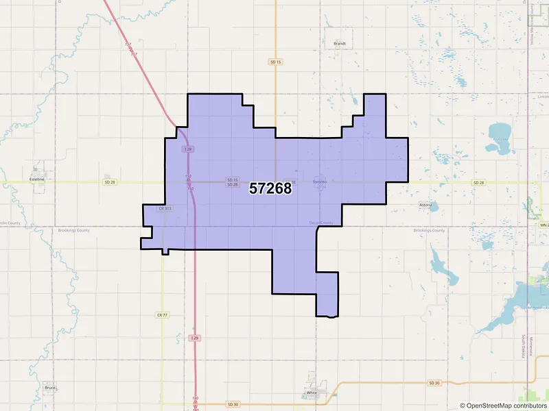 Map of Toronto, South Dakota and ZIP codes