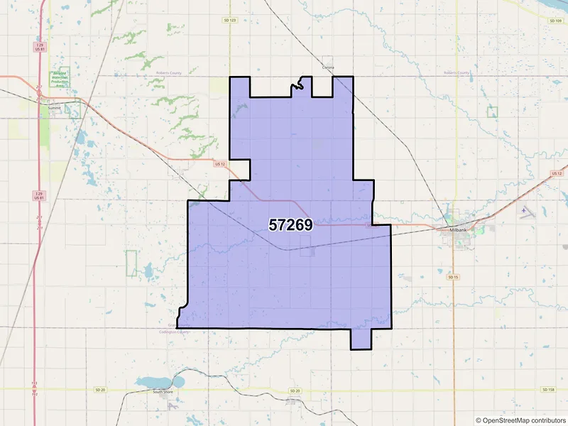 Map of ZIP Code 57269 — Twin Brooks, SD