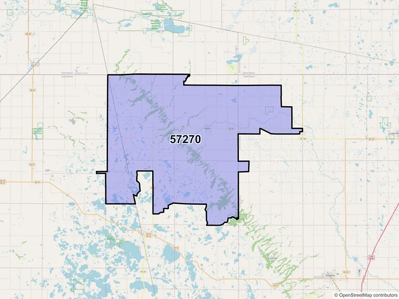 Map of ZIP Code 57270 — Veblen, SD