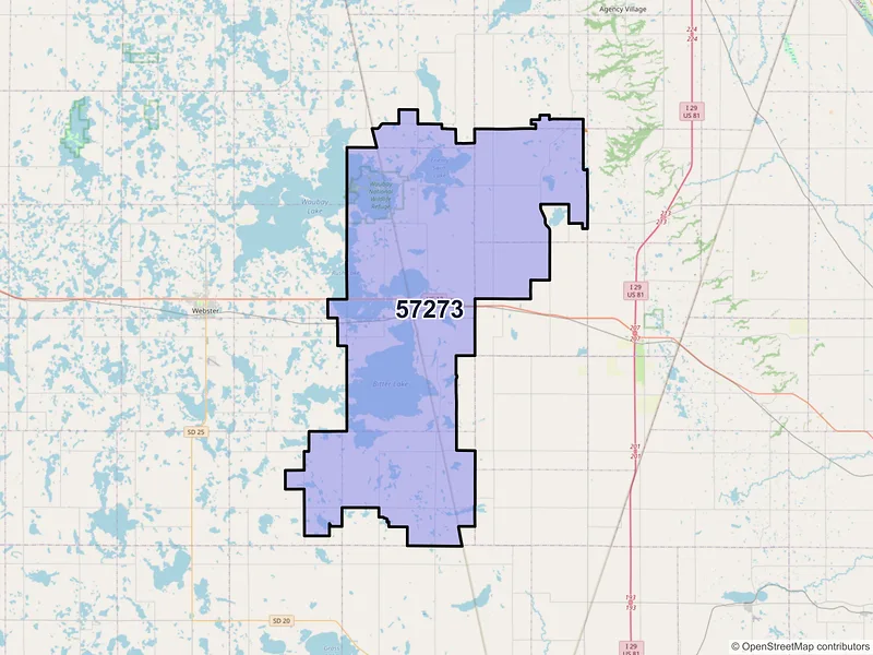 Map of ZIP Code 57273 — Waubay, SD