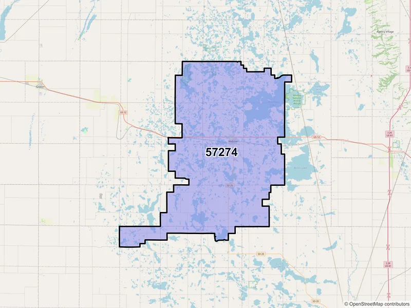 Map of ZIP Code 57274 — Webster, SD