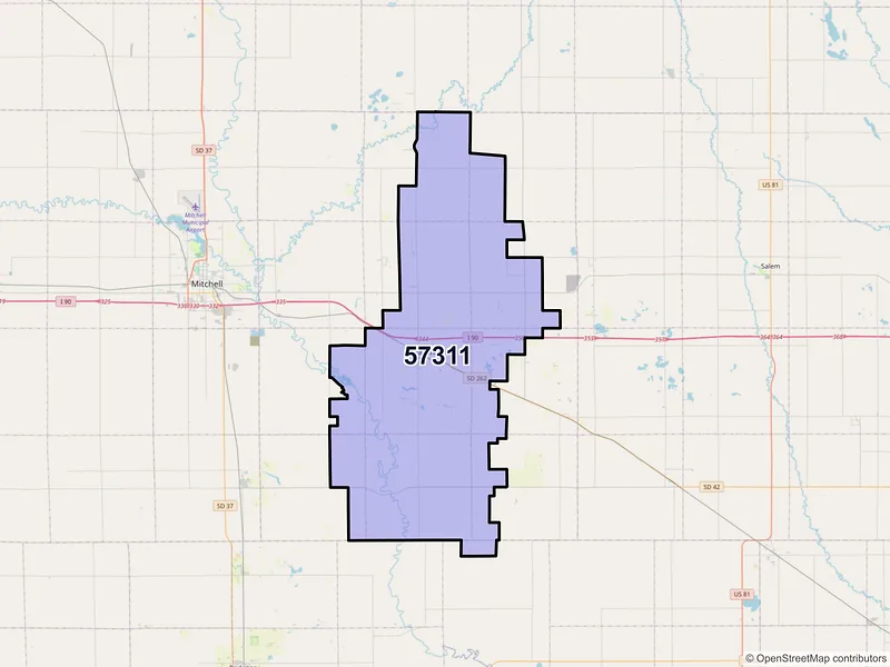 Map of ZIP Code 57311 — Alexandria, SD