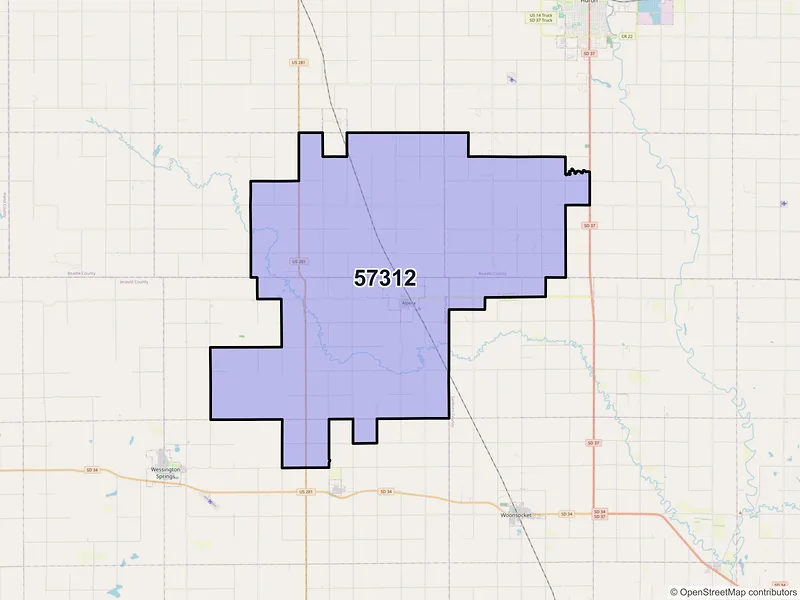 Map of Alpena, South Dakota and ZIP codes
