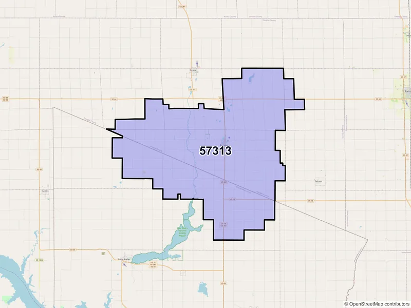 Map of Armour, South Dakota and ZIP codes