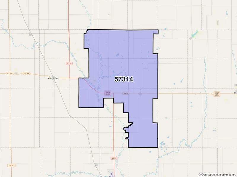Map of ZIP Code 57314 — Artesian, SD