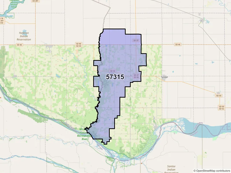 Map of ZIP Code 57315 — Avon, SD