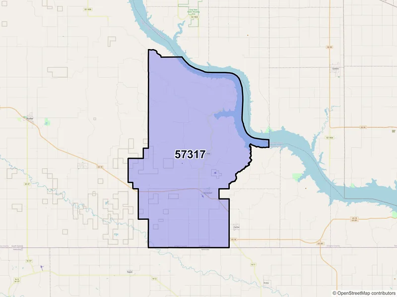 Map of ZIP Code 57317 — Bonesteel, SD