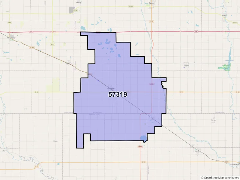 Map of ZIP Code 57319 — Bridgewater, SD