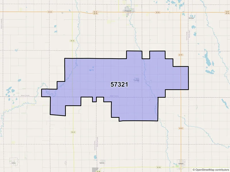 Map of ZIP Code 57321 — Canova, SD