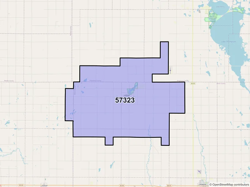 Map of ZIP Code 57323 — Carthage, SD
