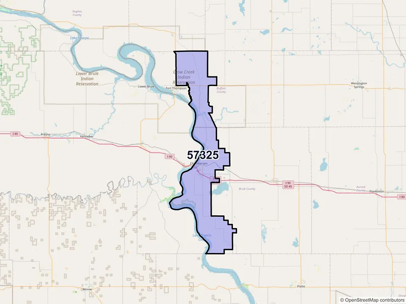 Map of ZIP Code 57325 — Chamberlain, SD