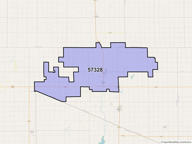 Map of ZIP Code 57328 — Corsica, SD