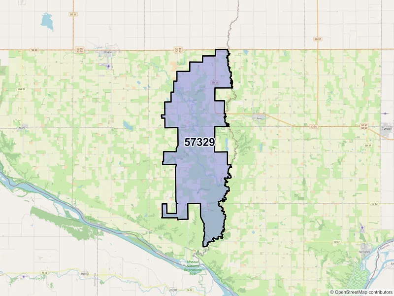 Map of ZIP Code 57329 — Dante, SD
