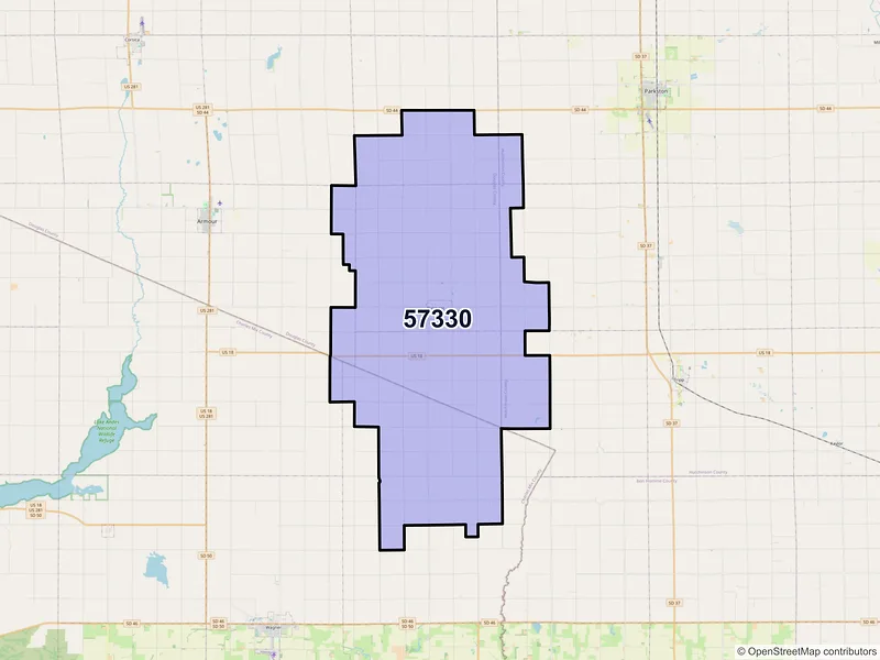 Map of ZIP Code 57330 — Delmont, SD