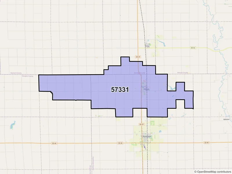 Map of ZIP Code 57331 — Dimock, SD