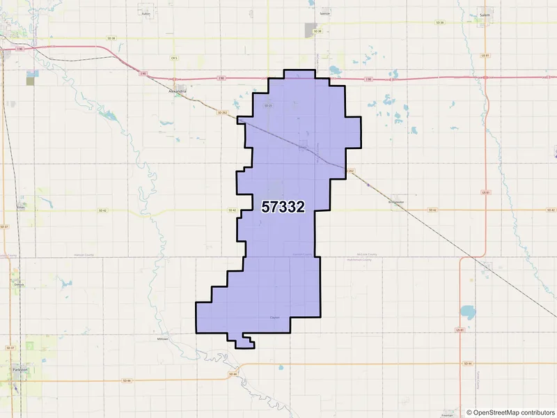 Map of ZIP Code 57332 — Emery, SD