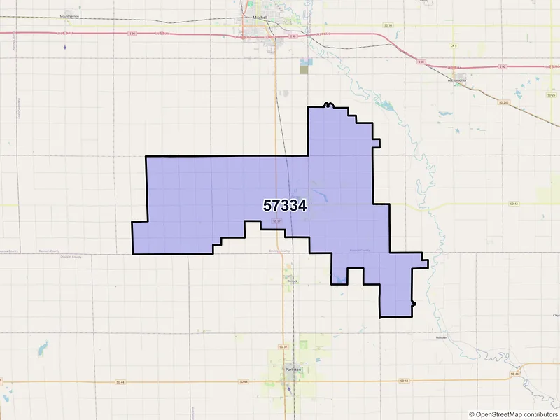 Map of ZIP Code 57334 — Ethan, SD