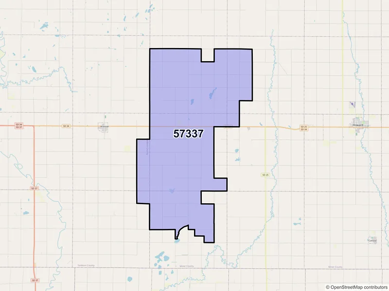 Map of Fedora, South Dakota and ZIP codes