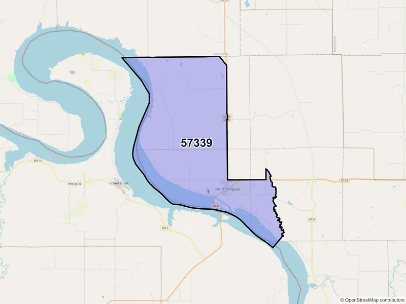Map of ZIP Code 57339 — Fort Thompson, SD