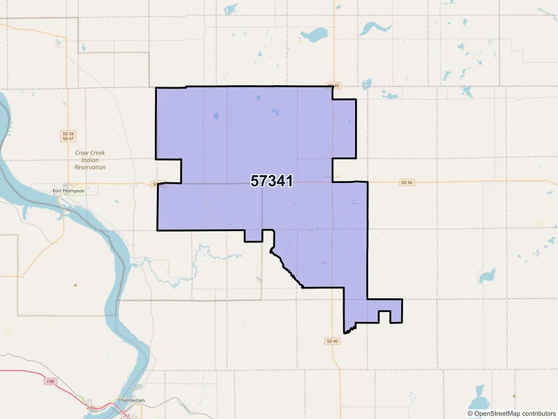 Map of ZIP Code 57341 — Gann Valley, SD