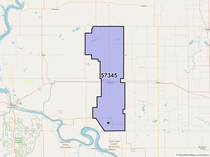 Map of ZIP Code 57345 — Highmore, SD