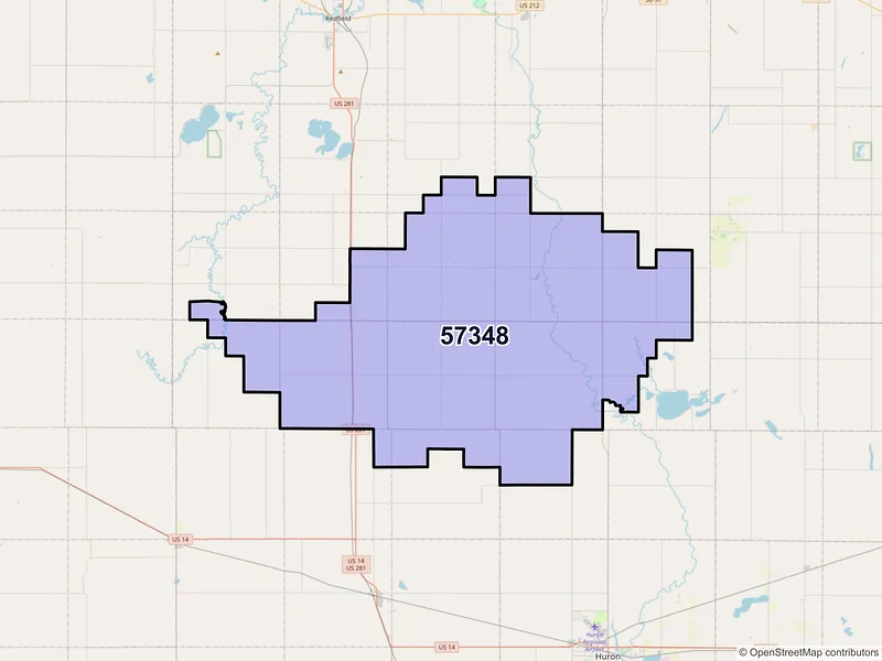 Map of ZIP Code 57348 — Hitchcock, SD
