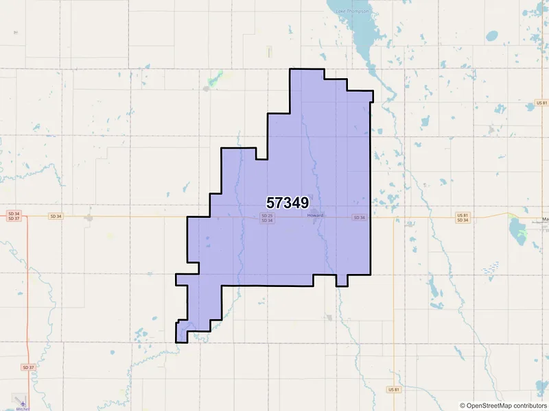 Map of Howard, South Dakota and ZIP codes