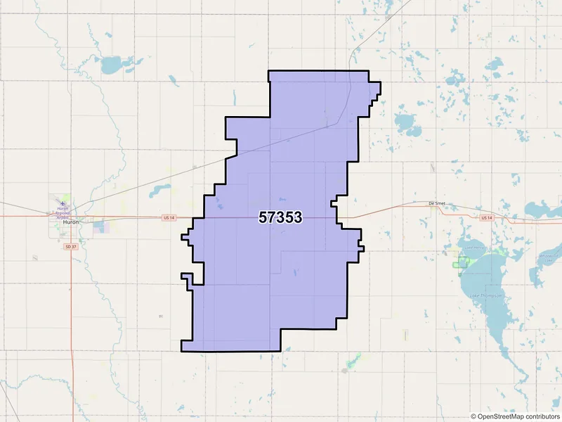 Map of ZIP Code 57353 — Iroquois, SD