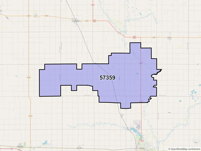 Map of ZIP Code 57359 — Letcher, SD