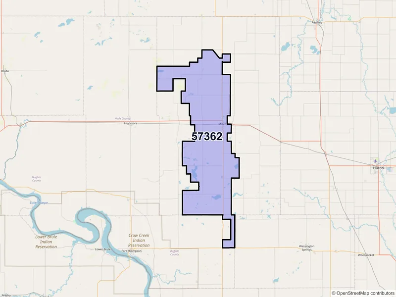 Map of ZIP Code 57362 — Miller, SD