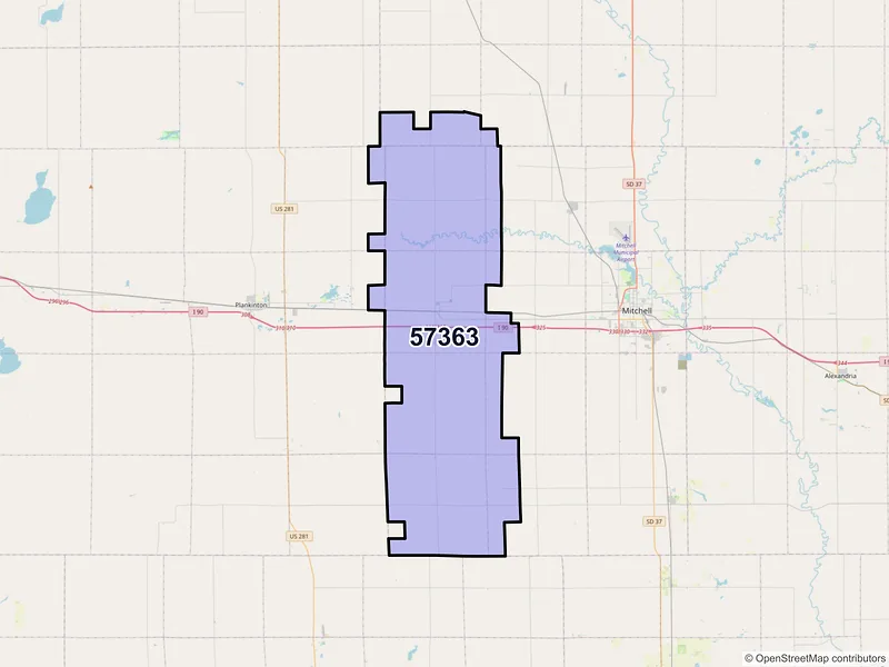 Map of ZIP Code 57363 — Mount Vernon, SD