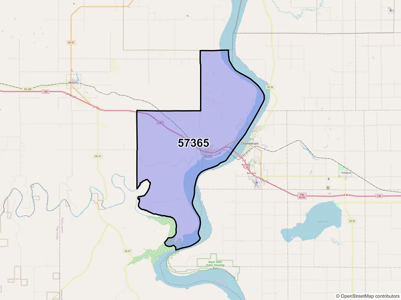 Map of ZIP Code 57365 — Oacoma, SD