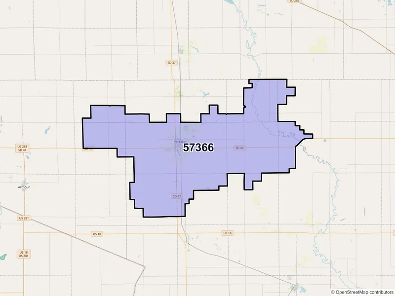 Map of ZIP Code 57366 — Parkston, SD