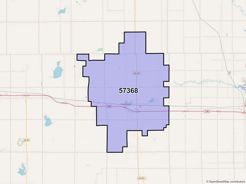 Map of ZIP Code 57368 — Plankinton, SD