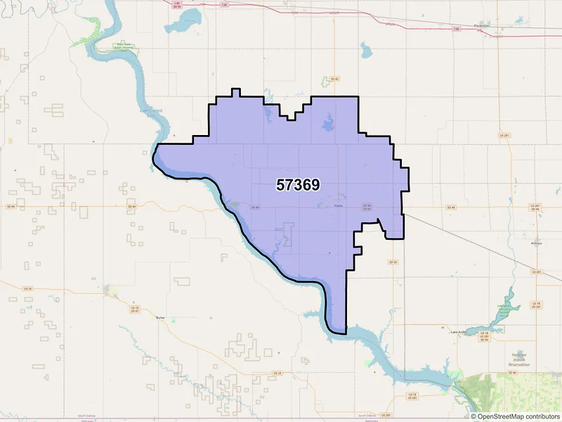 Map of ZIP Code 57369 — Platte, SD
