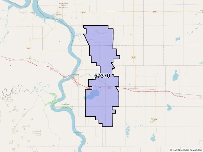 Map of ZIP Code 57370 — Pukwana, SD