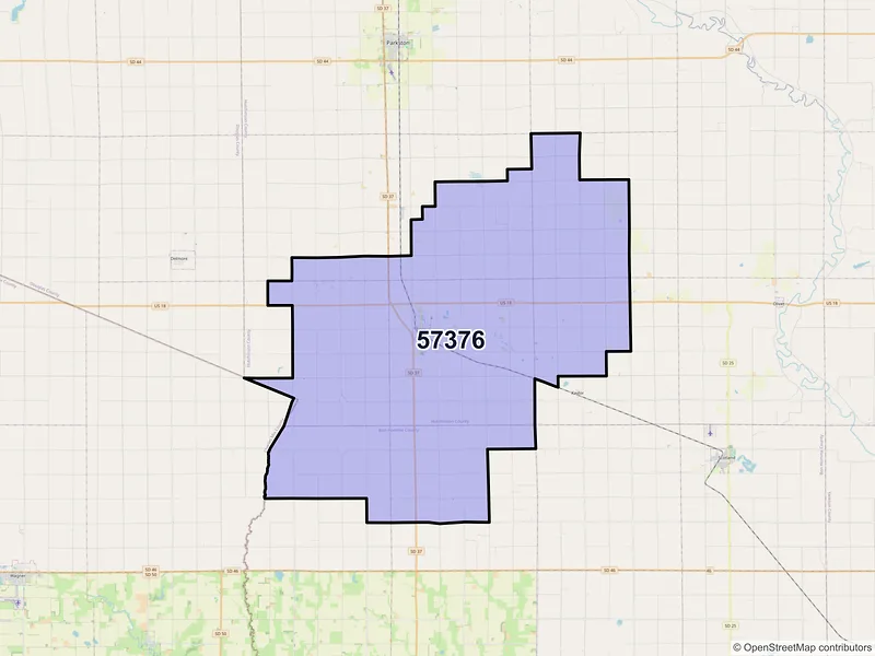 Map of ZIP Code 57376 — Tripp, SD