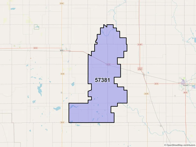 Map of ZIP Code 57381 — Wessington, SD