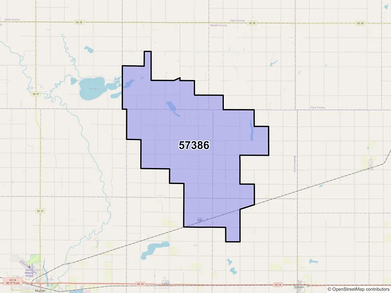 Map of Yale, South Dakota and ZIP codes